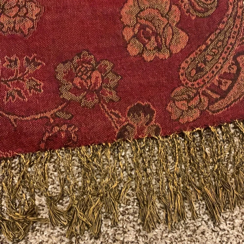 Pashmina Paisley Floral Scarf Deep Red Orange NWT Fringe Wrap Shawl Artsy